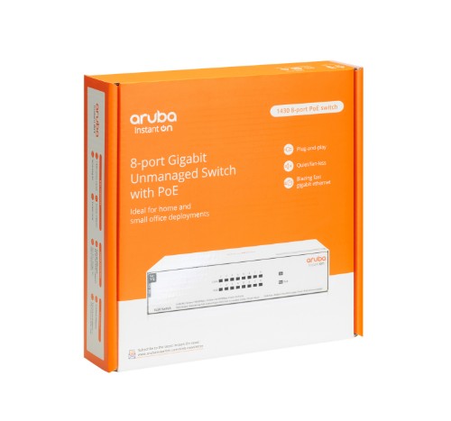 HPE Aruba Instant On 1430 8G Class4 PoE 64W Unmanaged L2 Gigabit Ethernet (10/100/1000) Power over Ethernet (PoE)