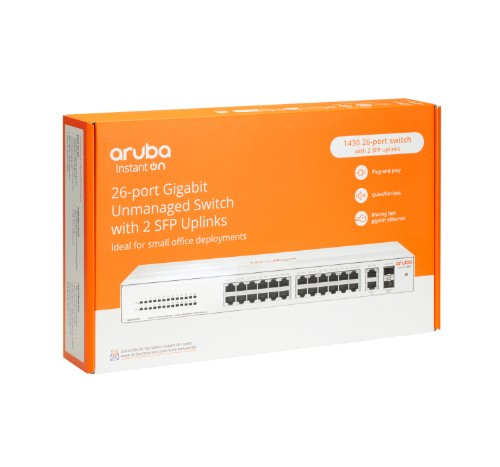 HPE Aruba Instant On 1430 26G 2SFP Unmanaged L2 Gigabit Ethernet (10/100/1000) 1U