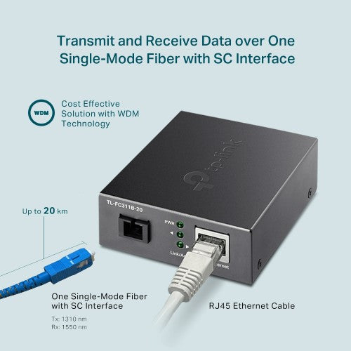 TP-Link TL-FC311B-20 network media converter 1000 Mbit/s Single-mode Black