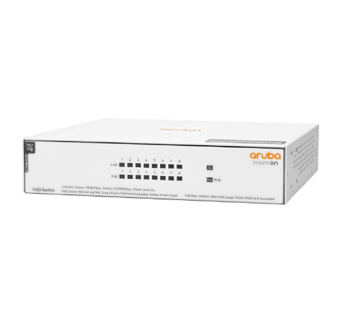 HPE Aruba Instant On 1430 8G Class4 PoE 64W Unmanaged L2 Gigabit Ethernet (10/100/1000) Power over Ethernet (PoE)