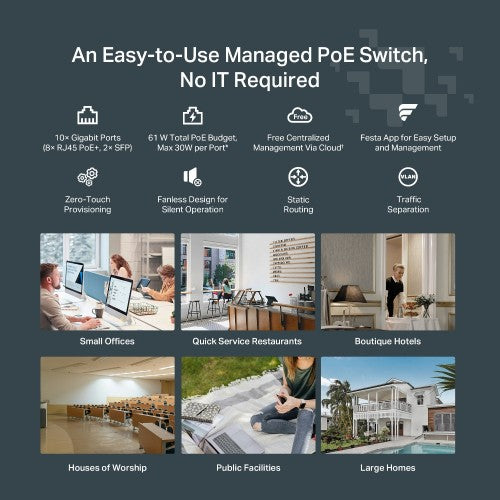 TP-Link FESTA FS310GP network switch Managed L2/L2+ Gigabit Ethernet (10/100/1000) Power over Ethernet (PoE) 1U White