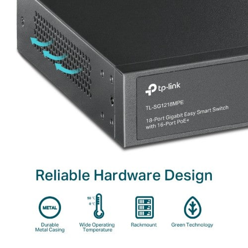 TP-Link TL-SG1218MPE network switch Managed L2 Gigabit Ethernet (10/100/1000) Power over Ethernet (PoE) 1U Black