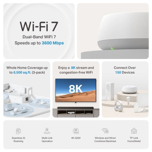 TP-Link BE3600 Dual-band (2.4 GHz / 5 GHz) Wi-Fi 7 (802.11be) White 2 Internal