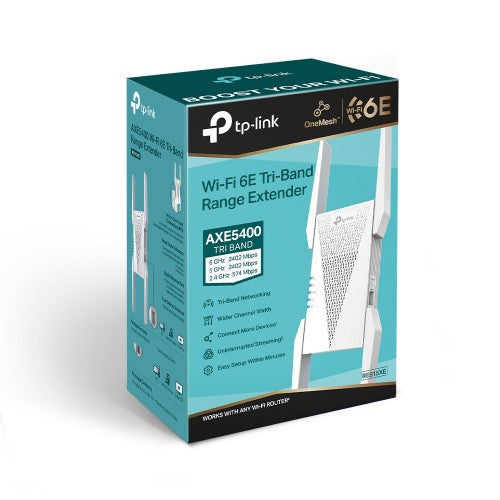 TP-Link RE815XE mesh wi-fi system Tri-band (2.4 GHz / 5 GHz / 6 GHz) Wi-Fi 6 (802.11ax) White 1 External