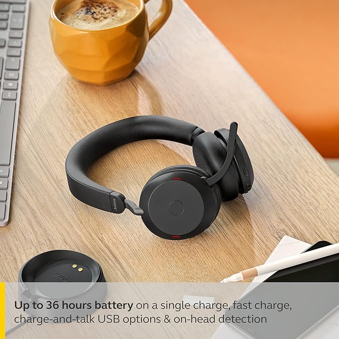 Jabra Evolve2 75  Wireless Headset – Noise Cancelling UC Headset with Charging Stand
