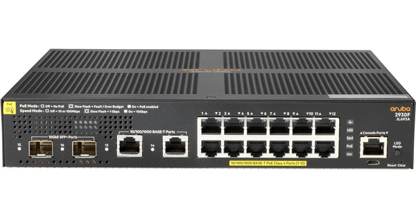 HPE Aruba 2930F 12G PoE+ 2G 2SFP Switch  – 16-Port Managed Gigabit Switch
