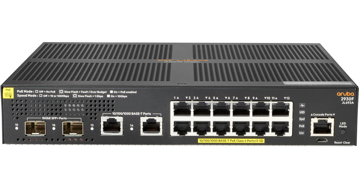 HPE Aruba 2930F 12G PoE+ 2G 2SFP Switch – 16-Port Managed Gigabit Switch