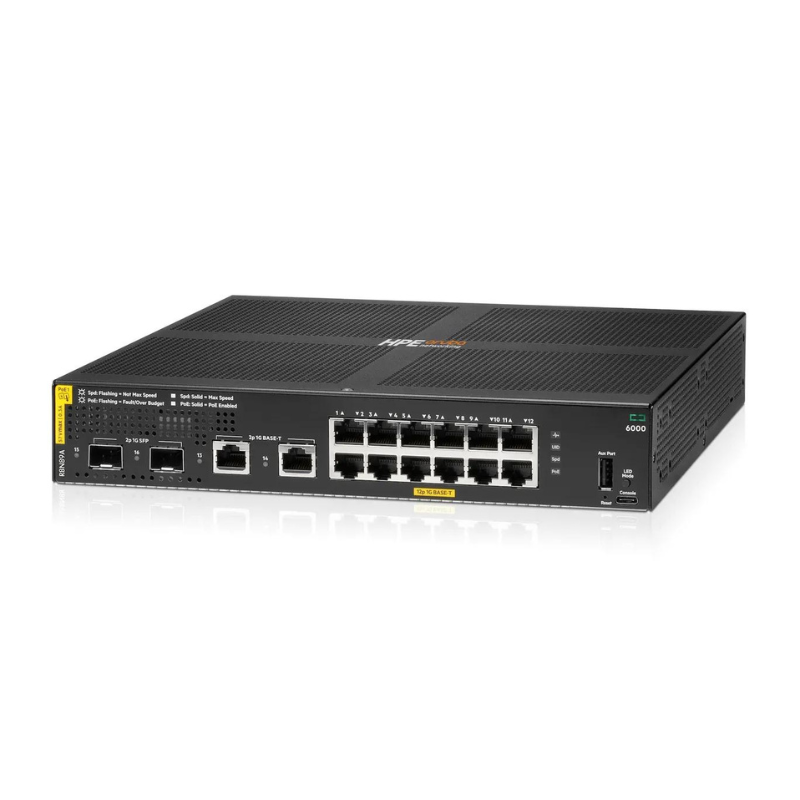 HPE Aruba Networking CX 6000 12G Class4 PoE 2G/2SFP 139W Switch – 16-Port Managed PoE+ Switch