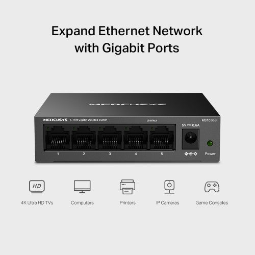 Mercusys MS105GS network switch Unmanaged Gigabit Ethernet (10/100/1000) Black