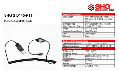 Câble Push-to-Talk SHG S-D145-PTT-AMP – Câble de communication compatible amplificateur