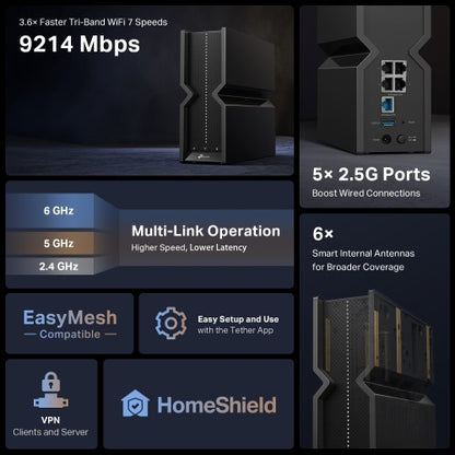 TP-Link Archer BE9300 wireless router 2.5 Gigabit Ethernet Tri-band (2.4 GHz / 5 GHz / 6 GHz) Black