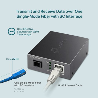 TP-Link TL-FC311A-20 network media converter 1000 Mbit/s Single-mode Black