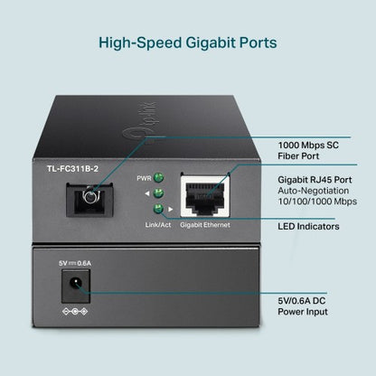 TP-Link TL-FC311B-2 network media converter 1000 Mbit/s Single-mode Black