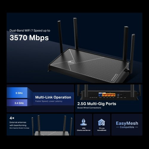 TP-Link Archer BE230 wireless router 2.5 Gigabit Ethernet Dual-band (2.4 GHz / 5 GHz) Black