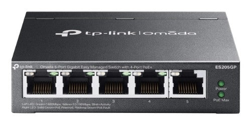 TP-Link Omada ES205GP network switch Managed Gigabit Ethernet (10/100/1000) Power over Ethernet (PoE) Black