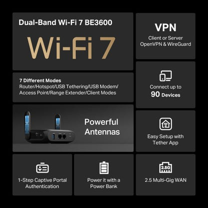 TP-Link BE3600 Wi-Fi 7 wireless router 2.5 Gigabit Ethernet Dual-band (2.4 GHz / 5 GHz) Black